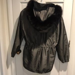FUR LINED COAT/JACKET FOX HOOD SILVER/BLACK